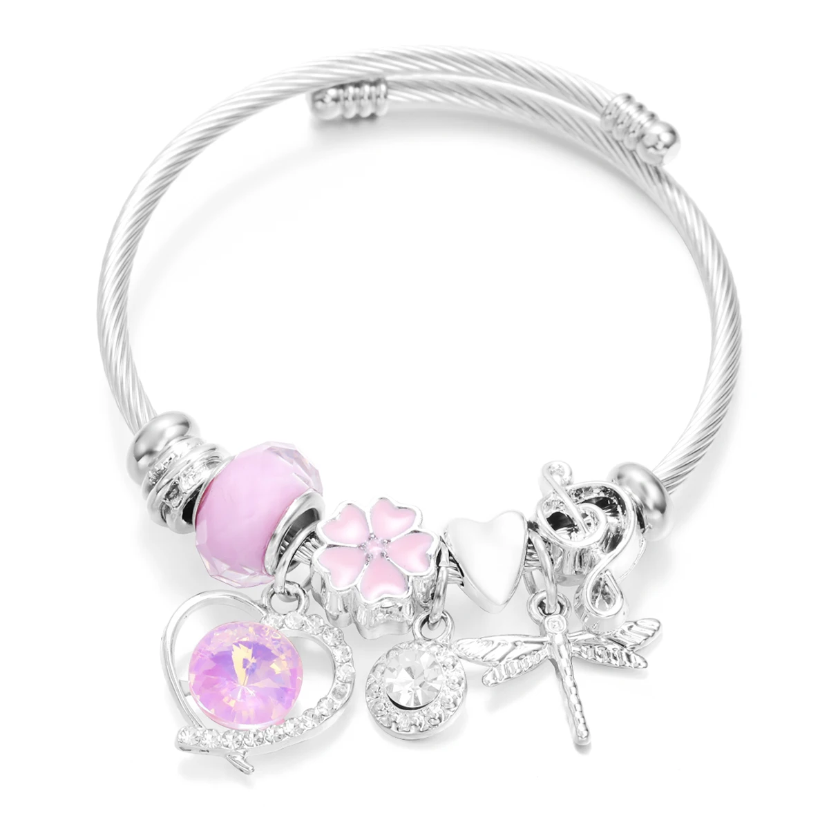 새로운 트렌디 한 라인 석 잠자리 크리스탈 페르시 펜던트 팔찌 스테인레스 스틸 4 색 클로... - 2