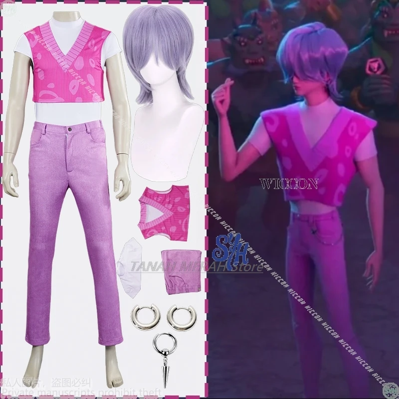 

Mystery Cosplay Pink Set Saja Boys Group Cosplay Kpop Demon Hunter Boy Group Costume Kawaii Sexy Vest Pant Halloween Party 코스프레