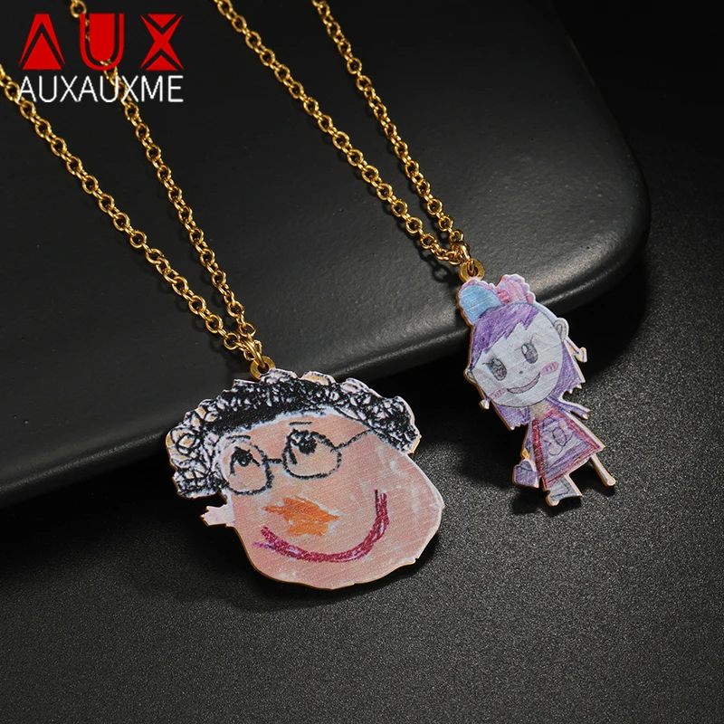 

Auxauxme персонализированное детское ожерелье с рисунком из нержавеющей стали, цветная картина на заказ, логотип, фото, кулон, воротник, ювелирное изделие, подарок
