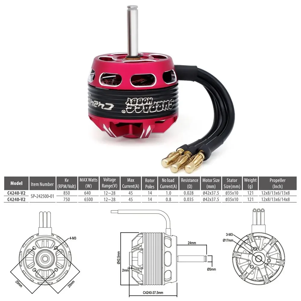 FySurpass Hobby C4240 Outrunner borstelloze motor voor RC-vliegtuig met vaste vleugels ESC-ventilatorsysteem