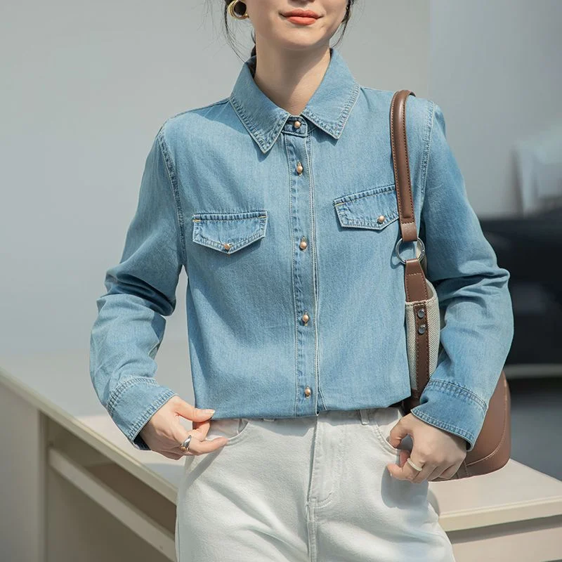 

Весенне-осенняя джинсовая рубашка, дизайнерская ретро новая свободная повседневная универсальная рубашка с длинными рукавами