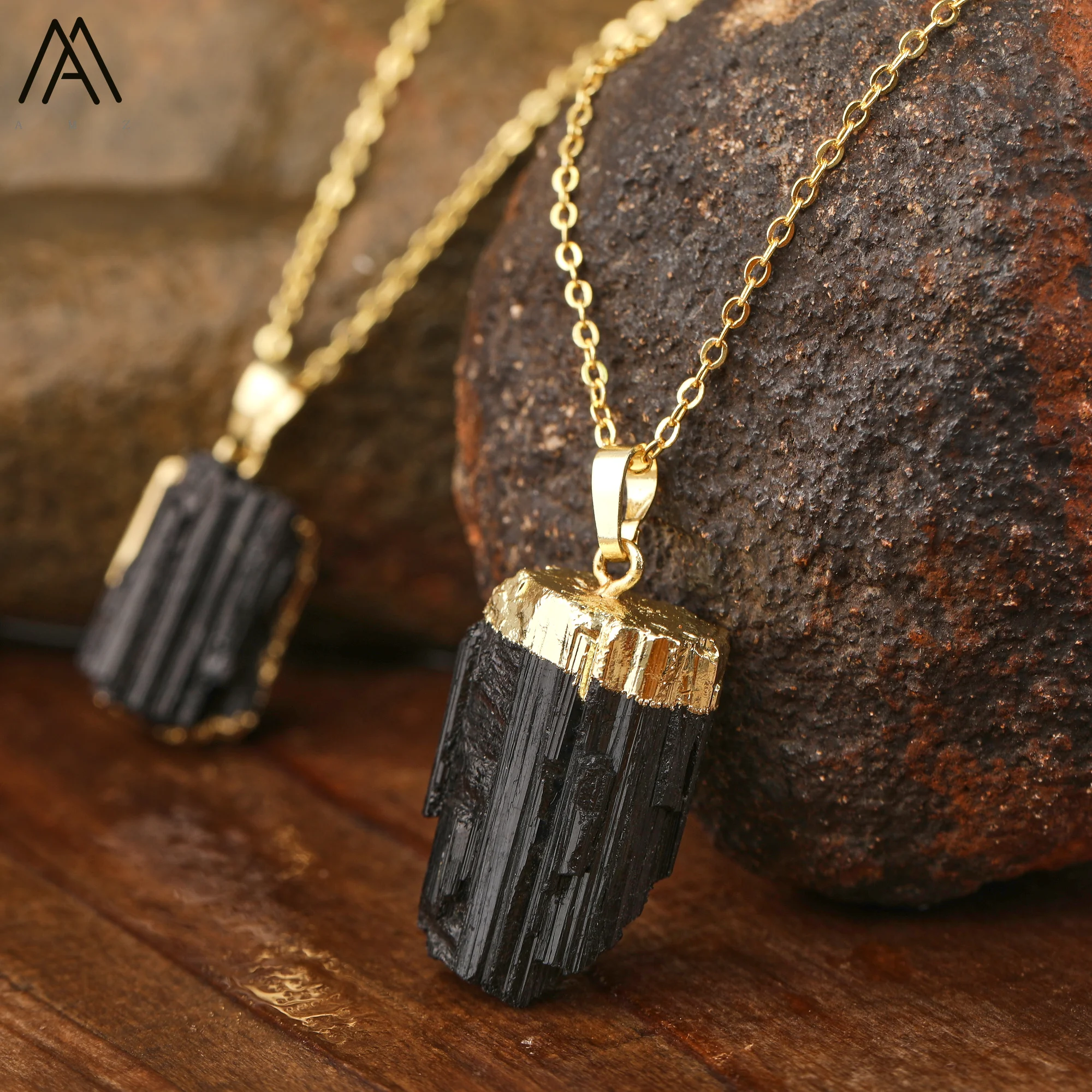 Raw Natural Black Tourmaline Pendant Women Fashion Collar Choker Necklaces Wholesale Wedding Party Anniversary Jewelry Gifts