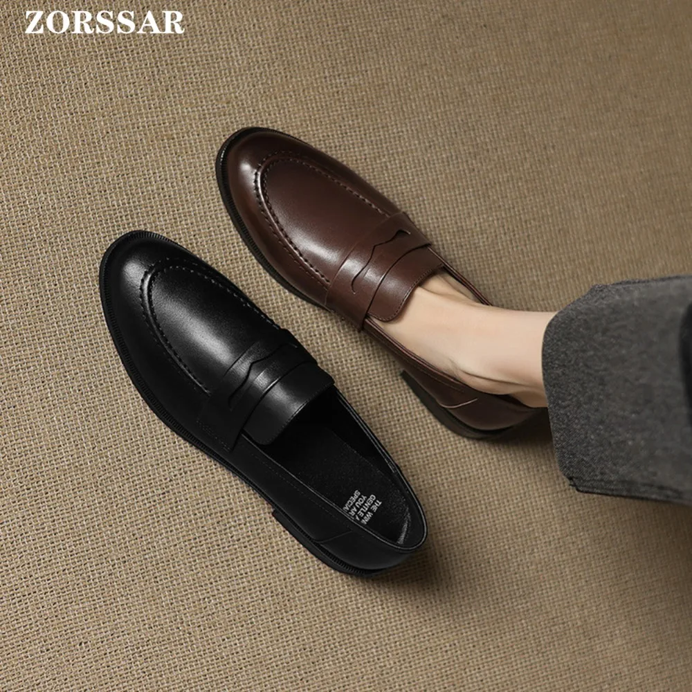 

Loafers Women 2026 New Spring Round Toe One Foot Slip-on Shoes Women Genuine Leather Boat Shoes Soft Flats Shoes Women