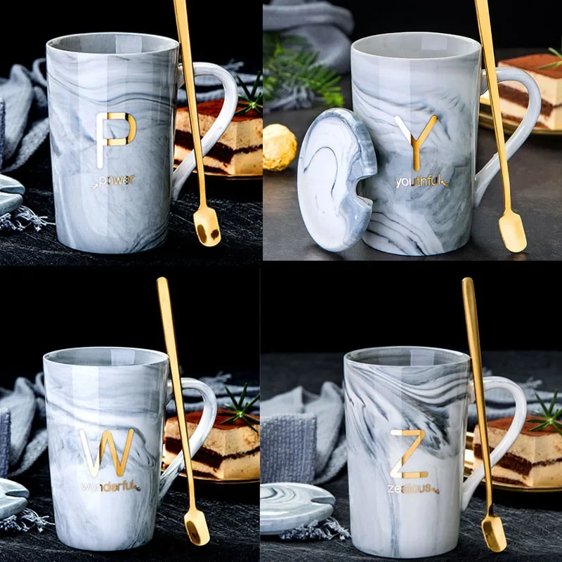 Creative Letter Coffee Mug With Spoon Lid Ceramic Tea Cup For Cocoa Water Milk Juice Romantic Wedding Christmas Birthday gift