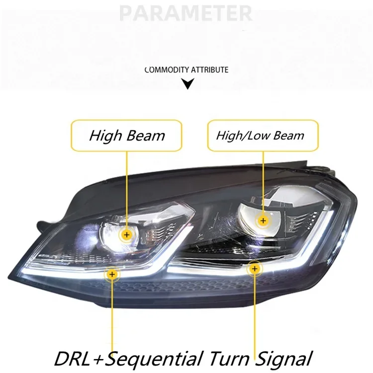 HCmotion L Type 7.5 style Sequential LED Xenon 2015-UP Headlamp MK7.5 Headlights For  Golf Mk7 7