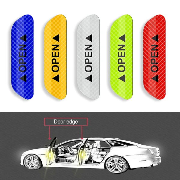 4pcs Car door safety anti-collision warning reflective stickers OPEN stickers long-distance reflective paper decorative stickers