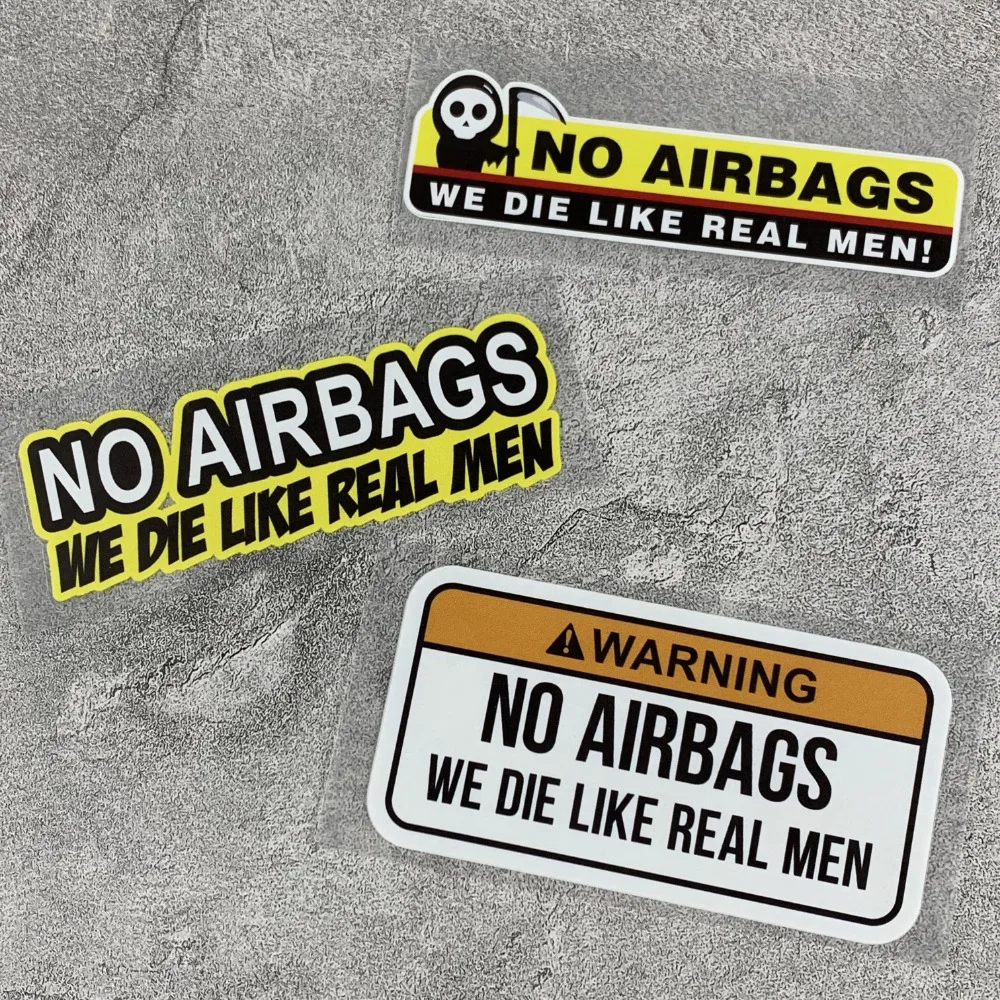 NO AIRBAGS Funny Warning Motorcycle Stickers Waterproof Vinyl Decals For Motorbike Fuel Tank Moto Body Decor Accessories