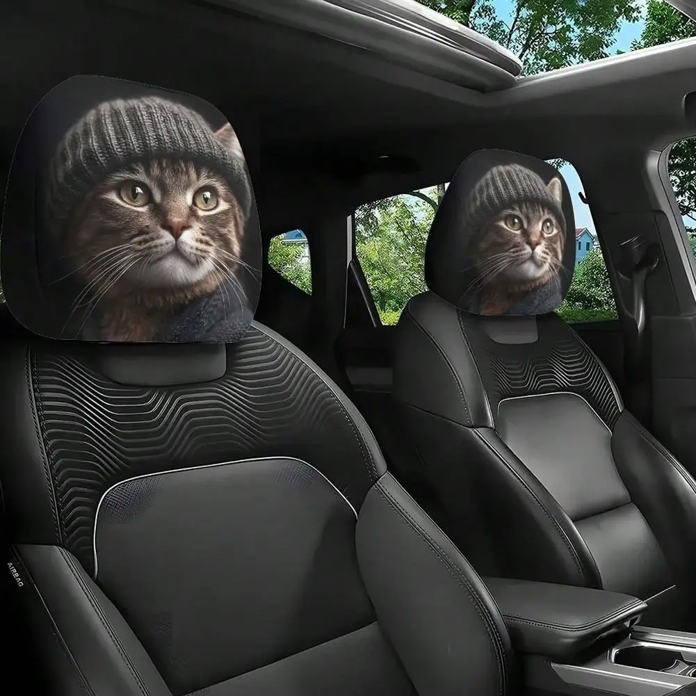 2PCS Bear Car Headrest Covers Universal Elastic Funny Car Printed Pillowcase Washable And Elastic Design Accesorios Para Auto