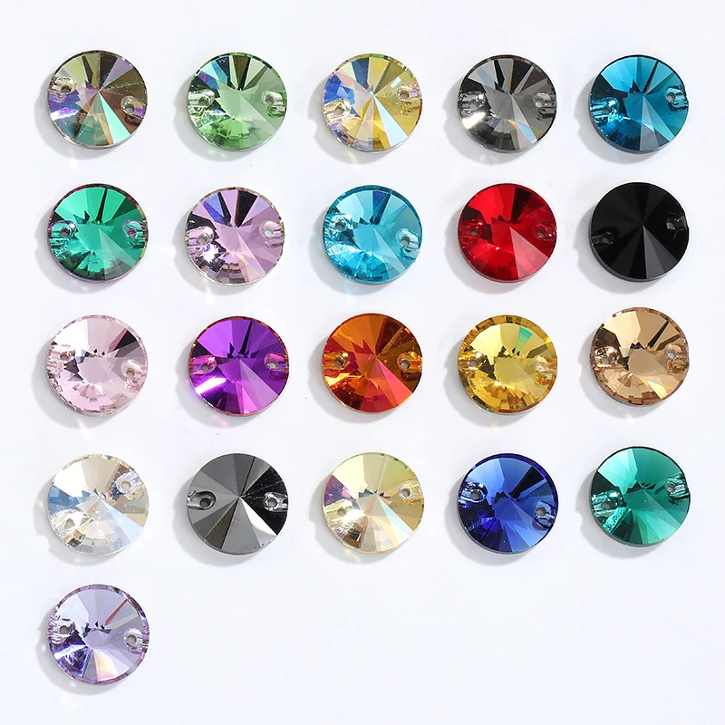 Round Sewn Rhinestones for Clothing Shoe Decoration Flatback Rivoli Sewing Stones For Wedding Dress Sew-on Glass Crystal Beeds