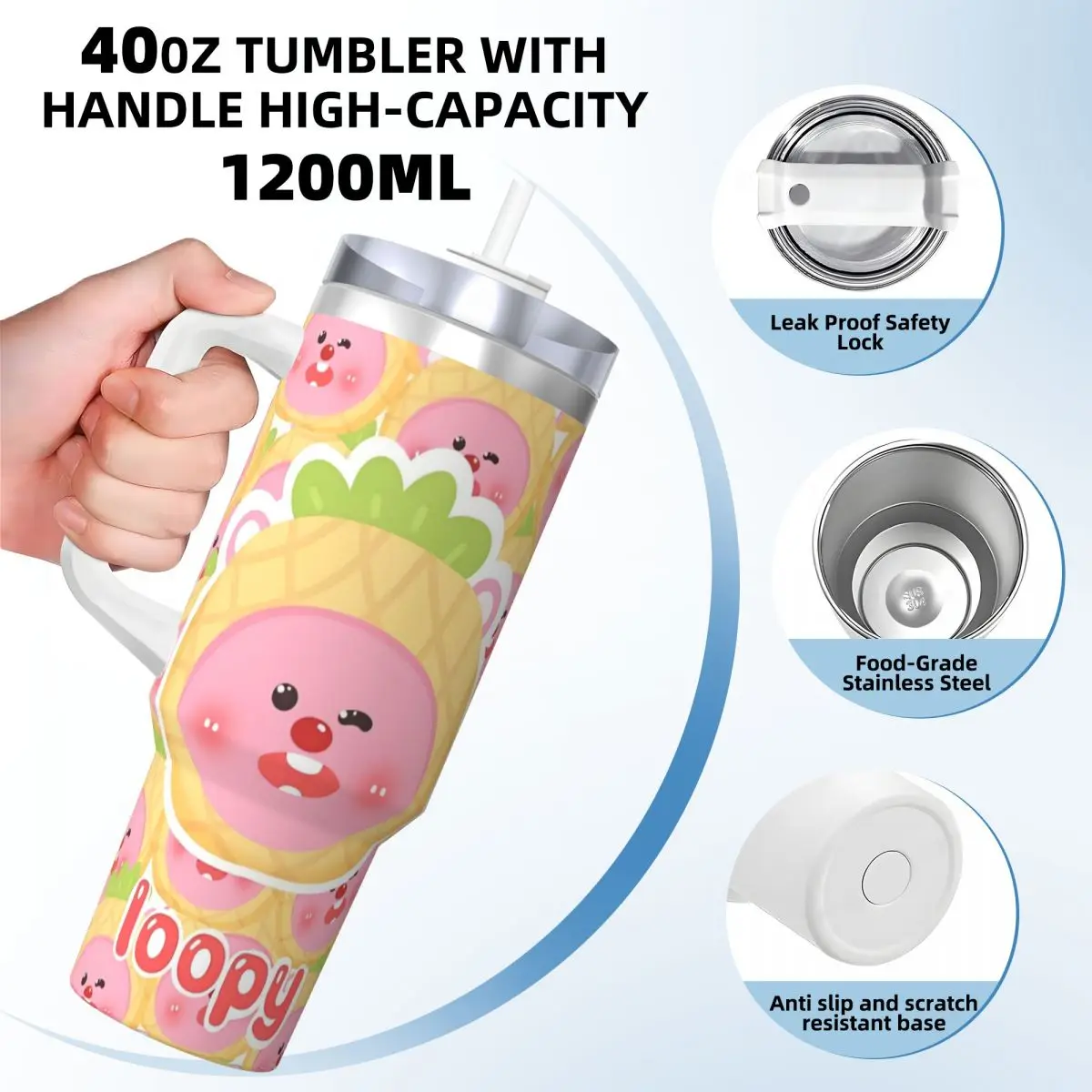 MINISO Loopy Kawaii Tumbler Hot Drinks Water Bottle Portable Stainless Steel Thermal Cups Custom Camping Mugs Cup