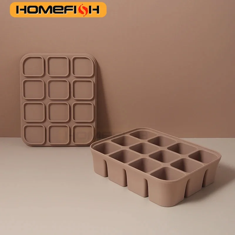 HOMEFISH 12 Grid Ice Cube Mold Silicone Tray Square Mould Easy Release Silicone Forms Bar Kitchen Accessories