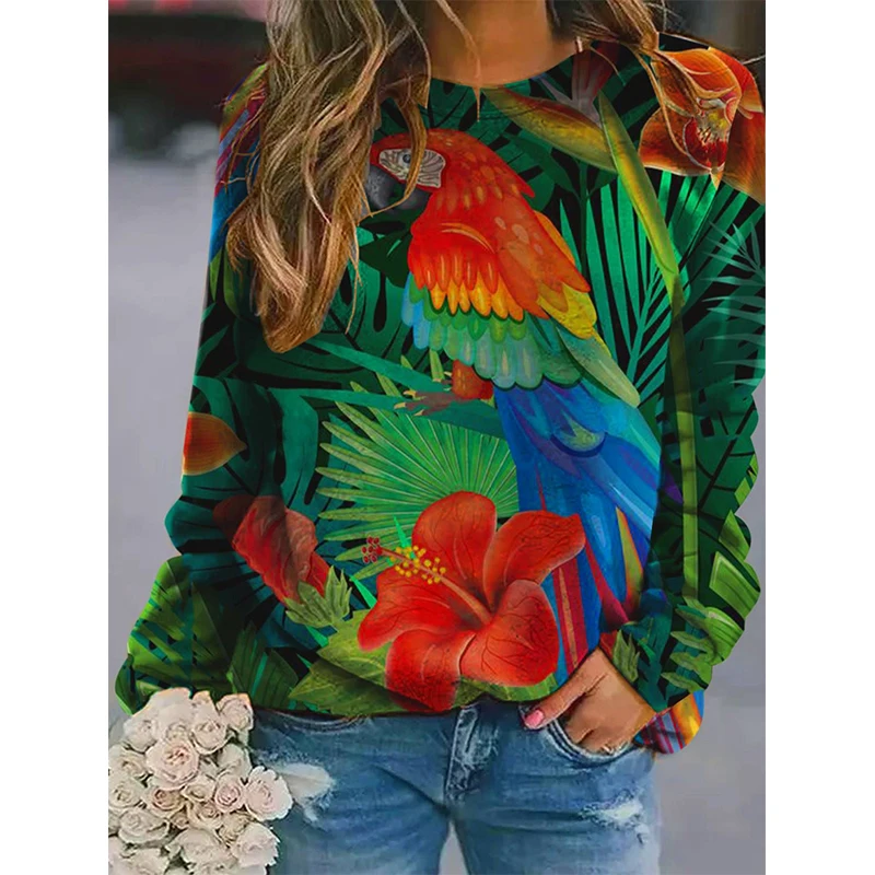 Fashion Sweatshirts Parrot Floral Flamingo 3D Print Hoodies Women Streetwear Long Sleeve Pullovers Top Y2k Hoodie Woman Clothing