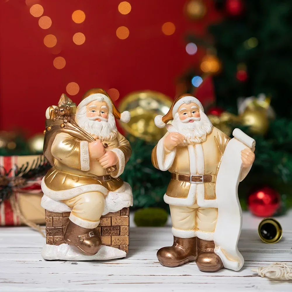 New Golden Santa Claus Figurine Classic Christmas Resin Ornament Festive Xmas Decor Desktop Bookshelf