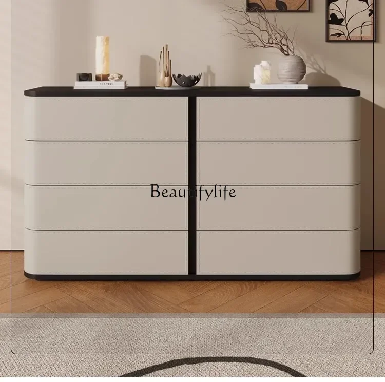 

Side cabinet minimalist bedroom bedside storage locker high-end saddle leather chest