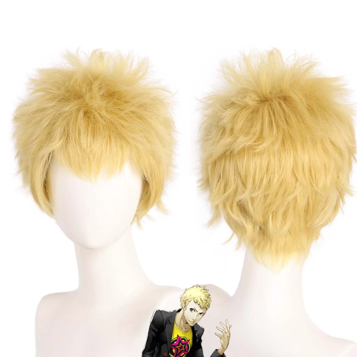 Halloween Costume Party Men Game Cosplay Ryuji Sakamoto Short Golden Wig