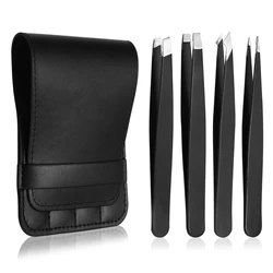 Professional Stainless Steel Eyelash & Eyebrow Grooming Tweezers Set 5-Piece Private Label with Slanted Tip Cheaper Shipping