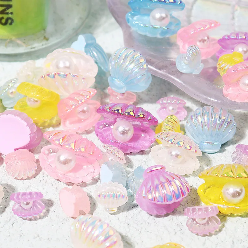 10pcs Diy Resin Home Decor Kawaii Ocean Charms Series Shell Pearl DecorCute Phone Case Accessories