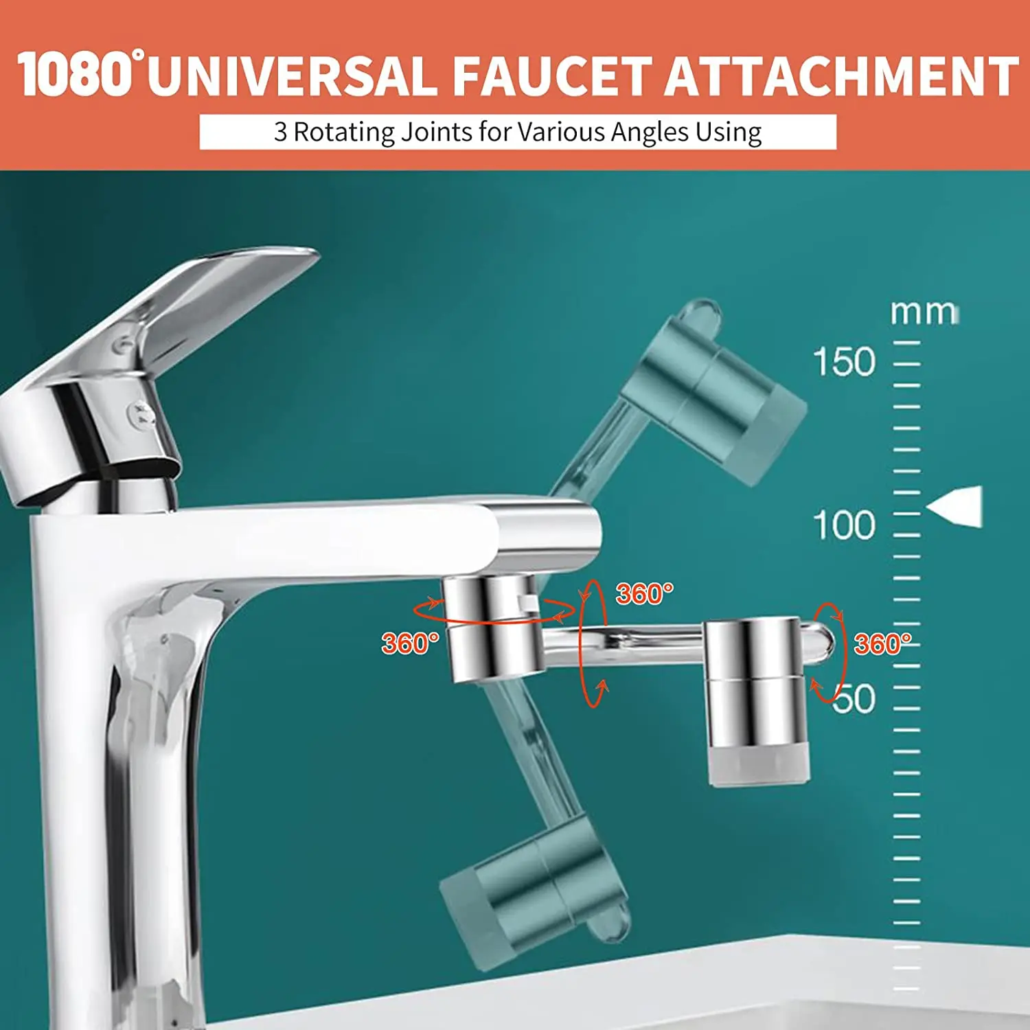 2 mode silver rotary faucet, metal copper U-shaped mechanical arm, 1080° pressurized anti-splash filter hose nozzle head for you