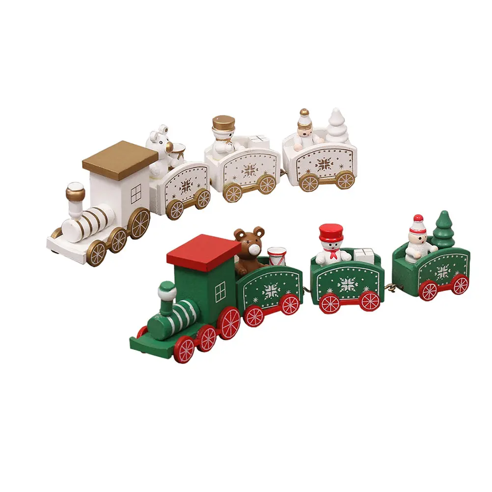 

2 Pcs Small Train Decoration Wood Miniature Decorations Trains for Christmas Trees