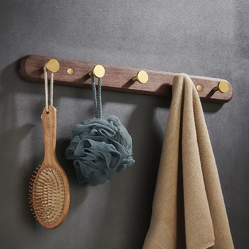 Nordic Coat Racks Solid Wood Wall Hanging Clothes Hook Living Room Hat Storage Rack Black Walnut