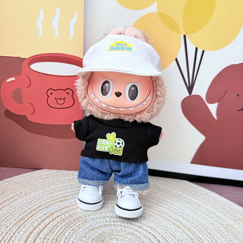 

Clothes For Labubu Dolls 15/17Cm For LABUBU Sitting Party 1St 2Nd 3Rd Gen Football-Themed Sports Visor Cap Set