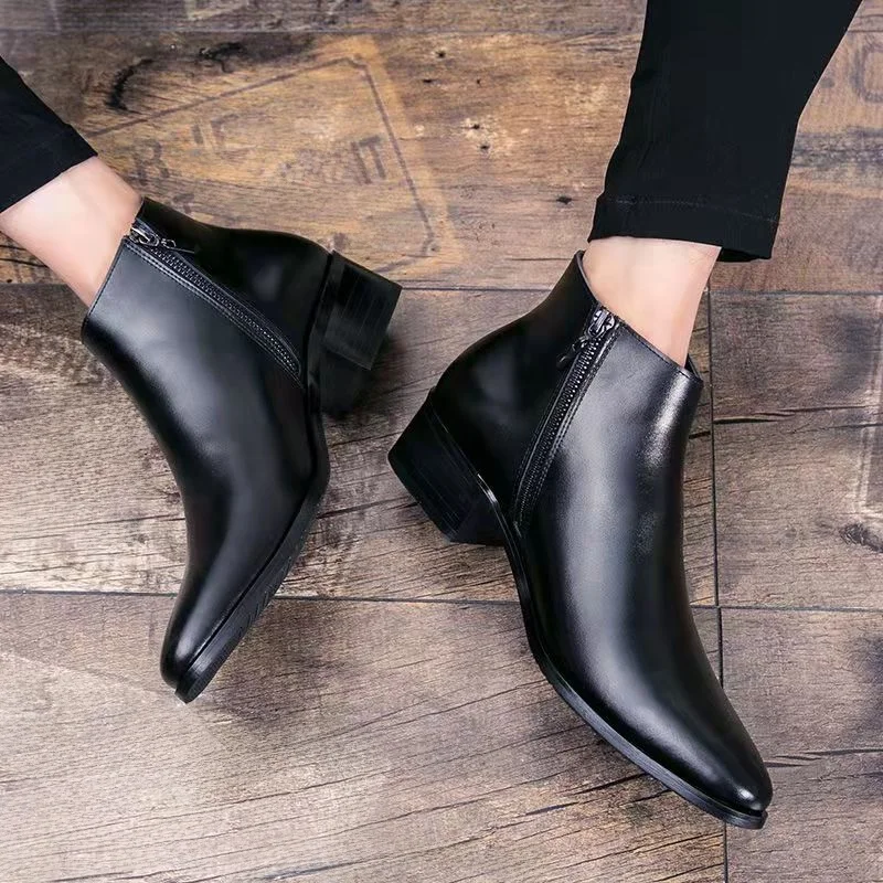 

Korean Sle High Top Boots Men's Faionable arp Pointed Toe ort Boots Versatile Leather oes Warm Winter Boots