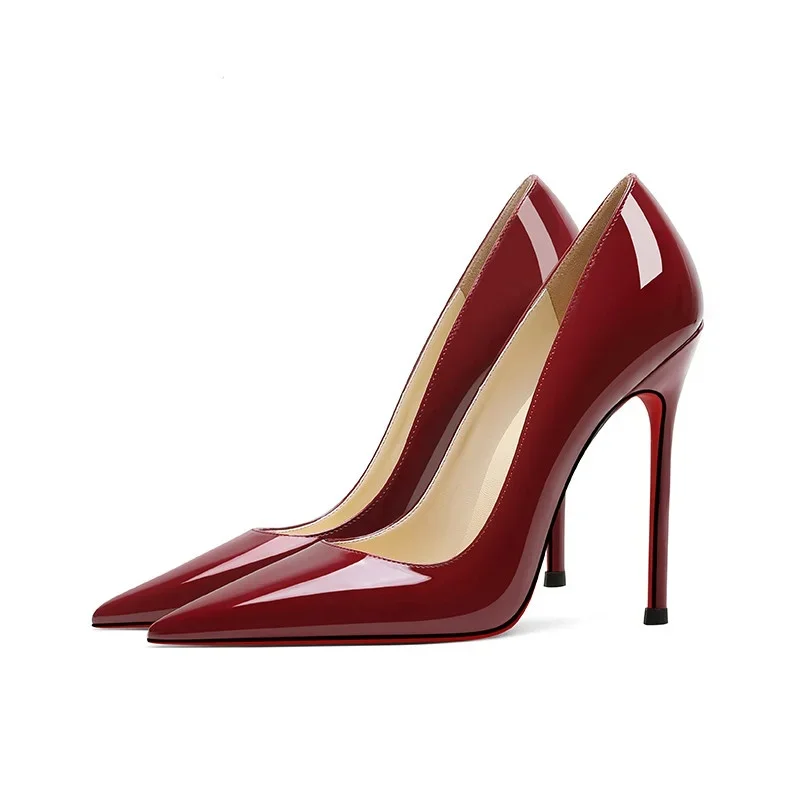

Shiny Patent Leather High Heel Pumps Sexy PointedToe Thin Heel 12cm New Arrivals Fashion Women Runway Shoes