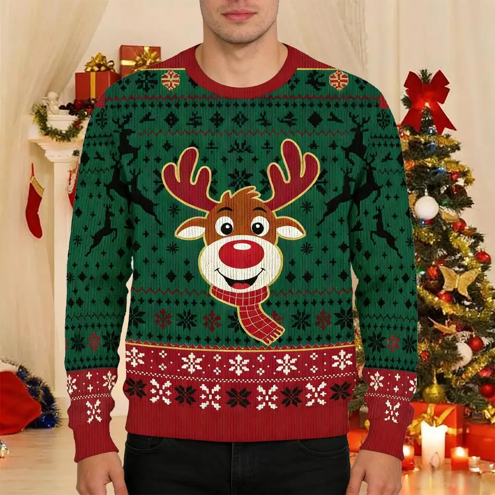 مضحك عيد الميلاد الرنة سترة قبيحة منسوجة الرنة الحزب بطاقات الثلج نمط سترة الموضة الرجال النساء عطلة الحزب جيرسي