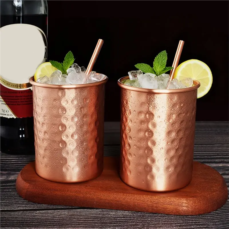 TFORU-2PC 400Ml Copper Color Stainless Steel Mug With Straw Drinking Cup