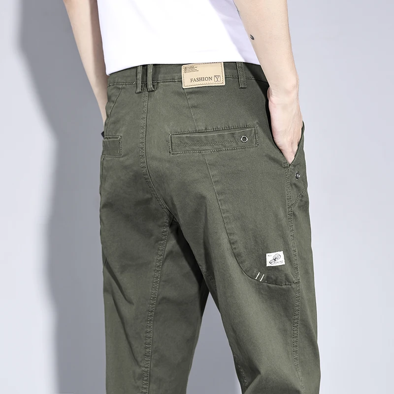 

2024 New Spring High Quality Cargo Casual Pants Men 97% Cotton Work Wear Wide Jogger Green Brand Outdoors Trousers Male Brand