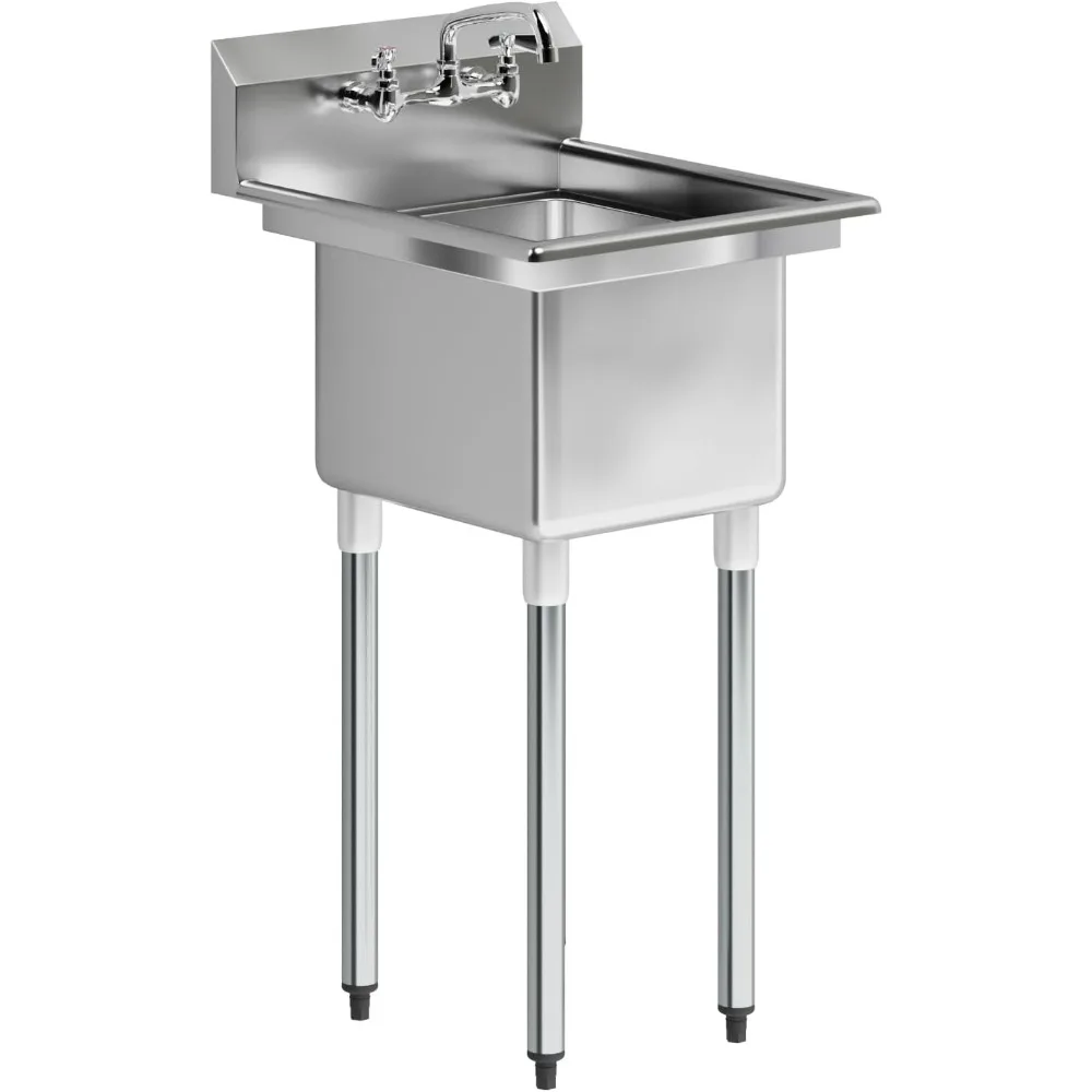 

Commercial Stainless Steel Sink - 1 Compartment Restaurant Kitchen Prep & Utility Sink with 10" Faucet.Bowl Size:16"x14"+ Faucet