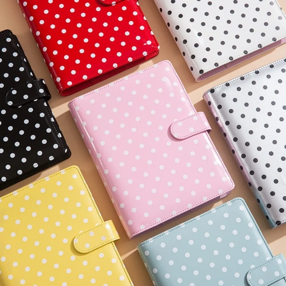 New A5 Photo Binder Book 6 Ring Polka Dot Card Collector Album 4 Pocket Card Pages PU Leather Loose-leaf Ledger Idol Cards