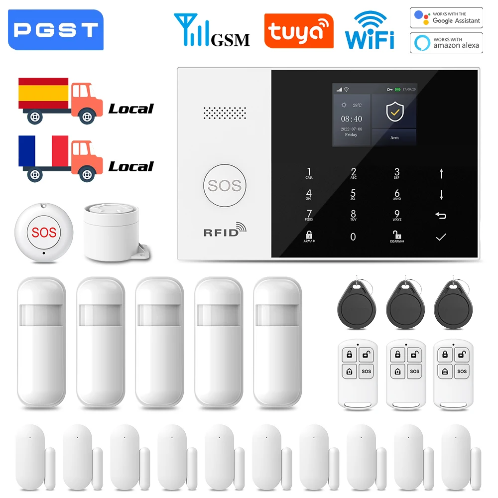 Tuya système d'alarme WIFI intelligent sécurité maison alarme 2G 433MHz détecteur de mouvement capteur de porte antivol travail Alexa Google