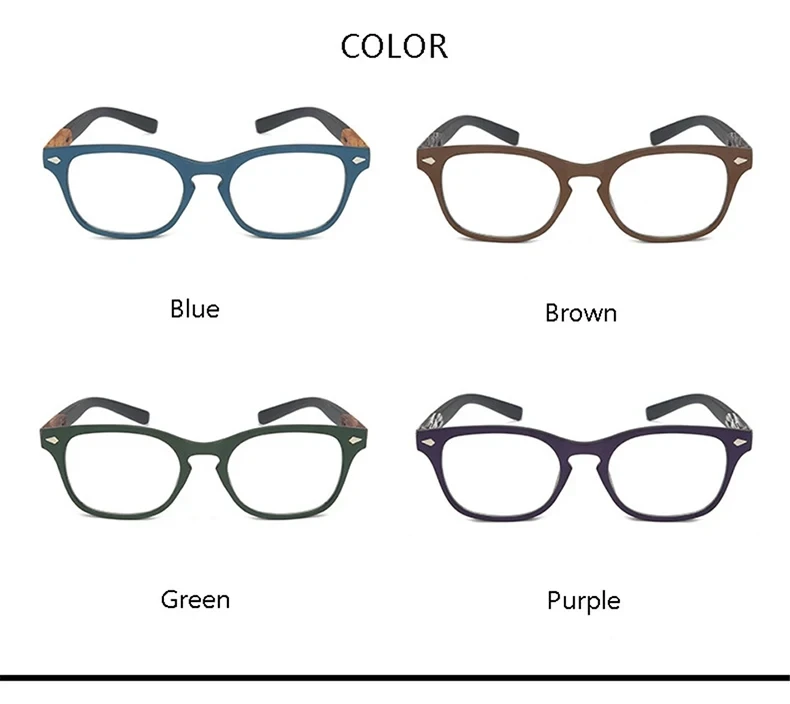 Retro Holzmaserung Lesebrille Männer Frauen Unzerbrechlich Quadrat Vollrand Hochwertige Vergrößerungs Presbyopie Brille Blau + 150 250 – Detail 2