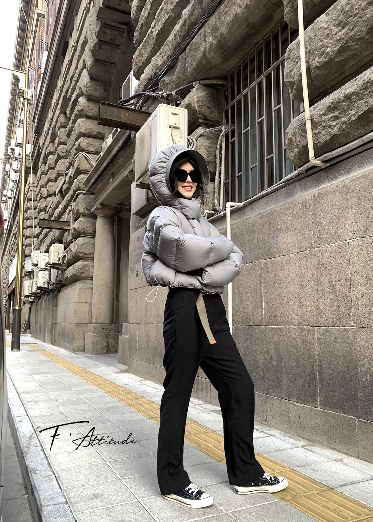 

Winter Warm Short Puffer Jacket Women's Bread Style Fleece Hooded 90 White Duck down Coat Fighter Feifei Grey Fluff