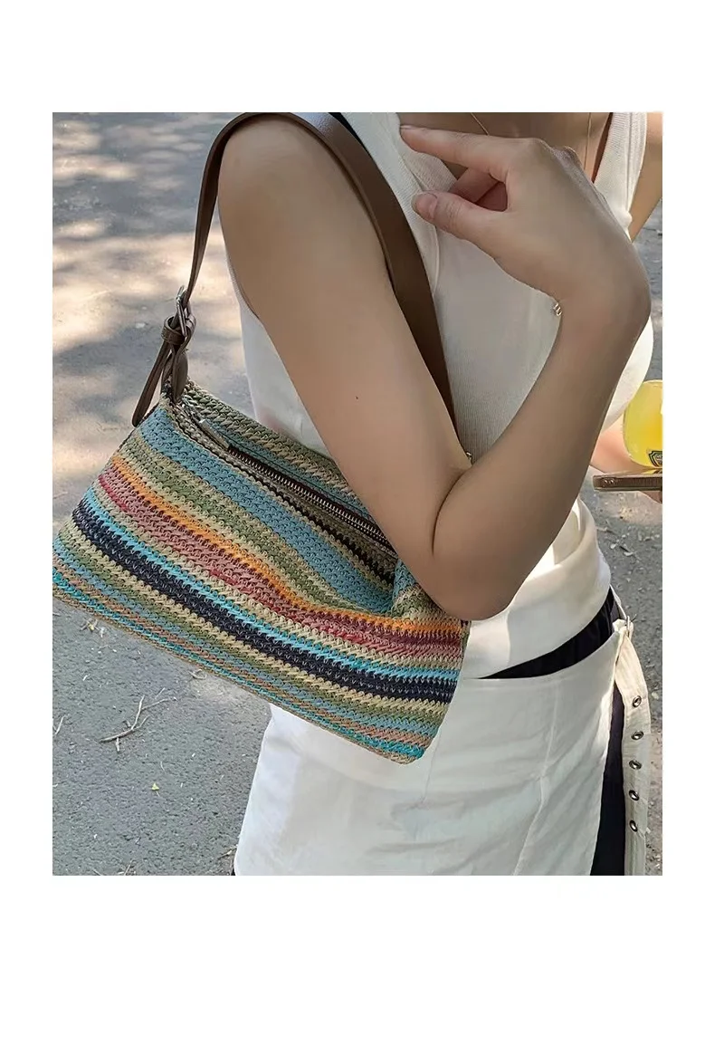 

Summer Niche Woven Underarm Bag Women's 2024 New Fashion Hand-held Grass Woven Versatile Single Shoulder Crossbody Bags