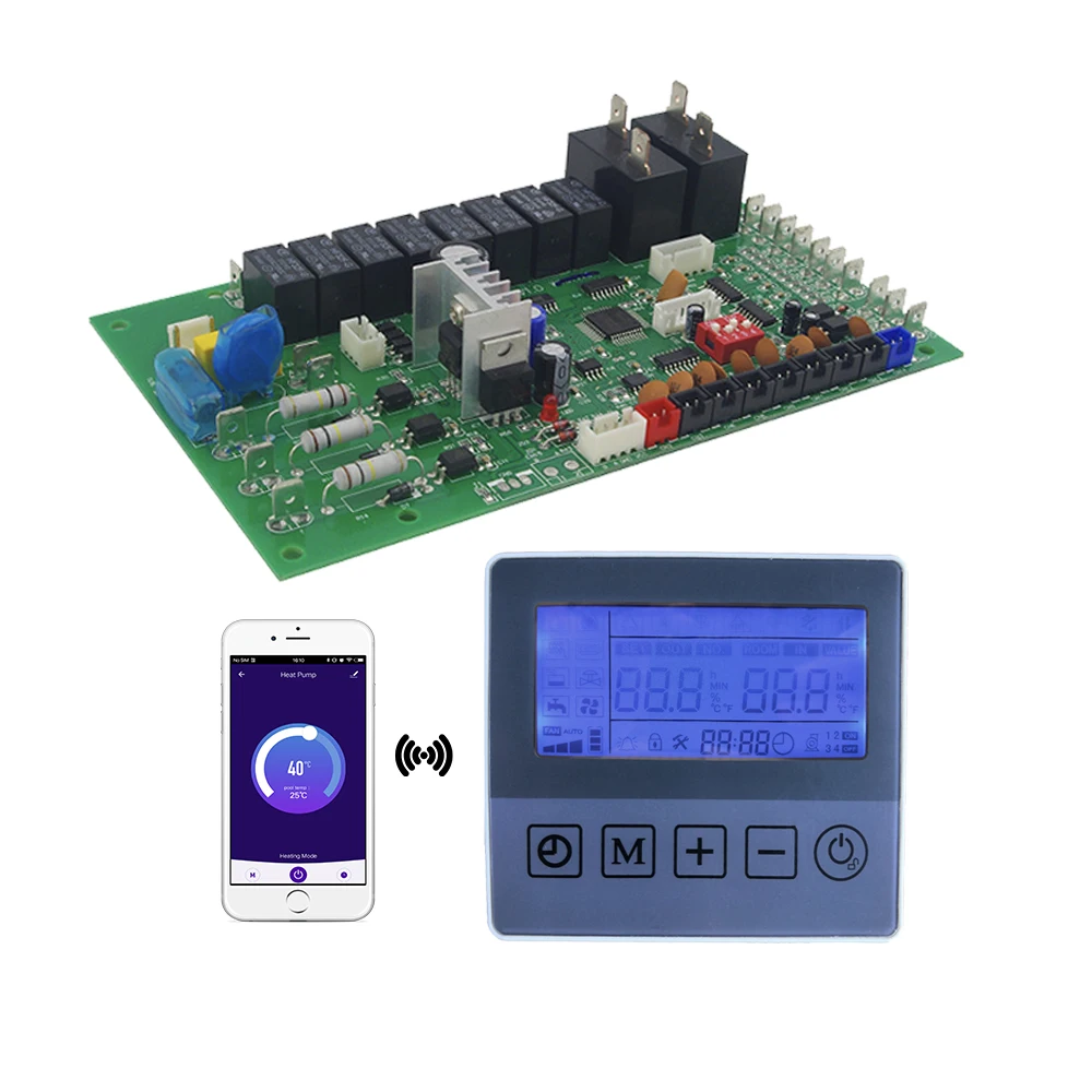 ตัวควบคุมปั๊มความร้อนเชิงพาณิชย์แบบ OEM ODM พร้อม WiFi Tuya สำหรับเครื่องทำน้ำร้อนแบบใช้ปั๊มความร้อนจากอากาศ แผงวงจรควบคุมปั๊มความร้อนแบบ PCB PCBA
