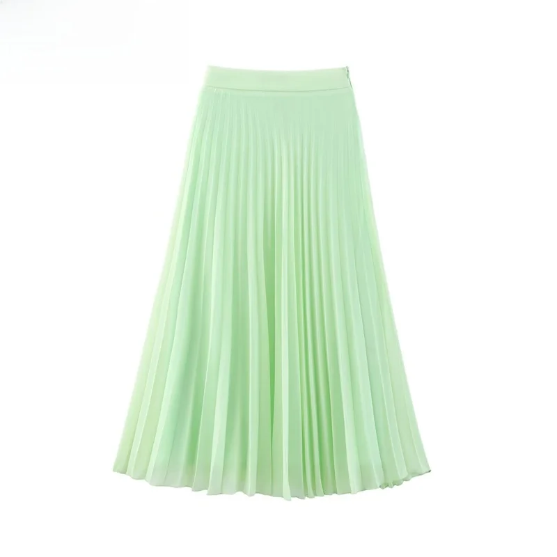 

ZBZR Spring New Women's Skirt Drifting Gauze Decoration Midi Skirt High Waist Pleated 3666088 508 Stand Fit Polyester Fiber