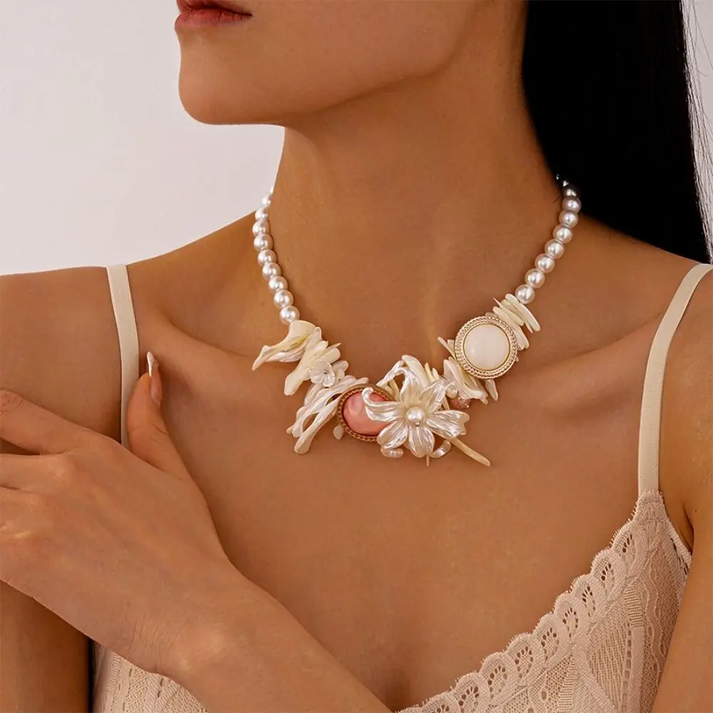 الأزياء الحلو الشاطئ قلادة مجوهرات البتلة غير النظامية القزحية زهرة قلادة قلادة الراتنج عطلة اللؤلؤ مطرز المختنق هدية #3