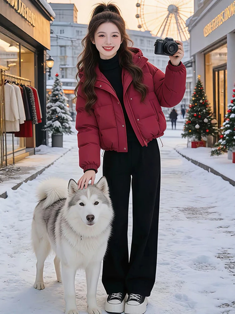 

Thiened Hooded down Cotton Jaet Women's Winter Warm Outerwear Fce Lined Oversize Sle Korean Faion Commute