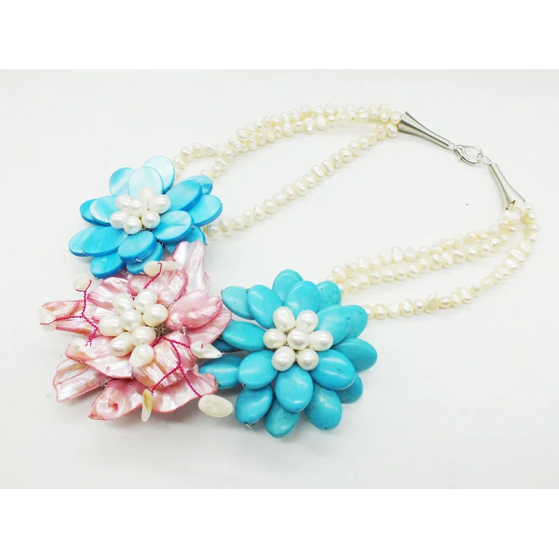 DIY hand woven flower necklace. Natural pearls/shells/natural stones. Charming Women's Birthday Party Classic Jewelry