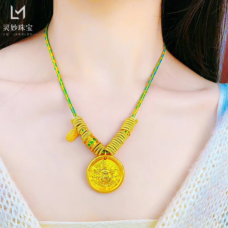 

Древний метод 9999, настоящее золото 24 карата, желтый кулон «Бог богатства», ожерелье, ремешок, свитер, цепочка для мужчин и женщин, пары