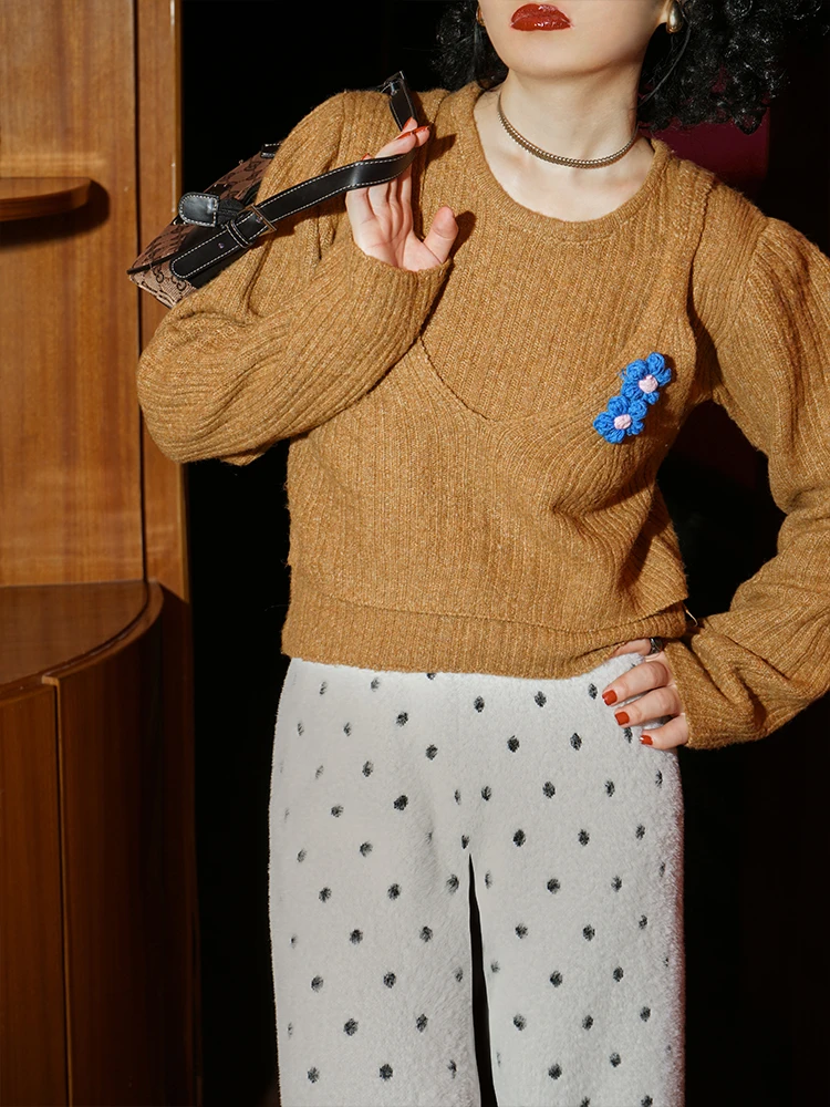 

Удобный круглый свитер для женщин, модный универсальный топ для ранней осени, бренд HI TWEN FIVE, повседневный стиль, длинный рукав.