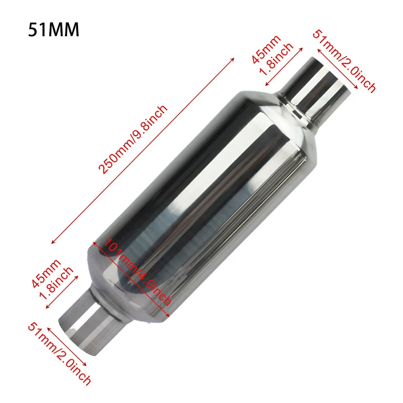 Universal Car Exhaust Muffler Resonator Stainless Steel Muffler Tip Exhaust Tail Tube 51MM 57MM 63MM 76MM