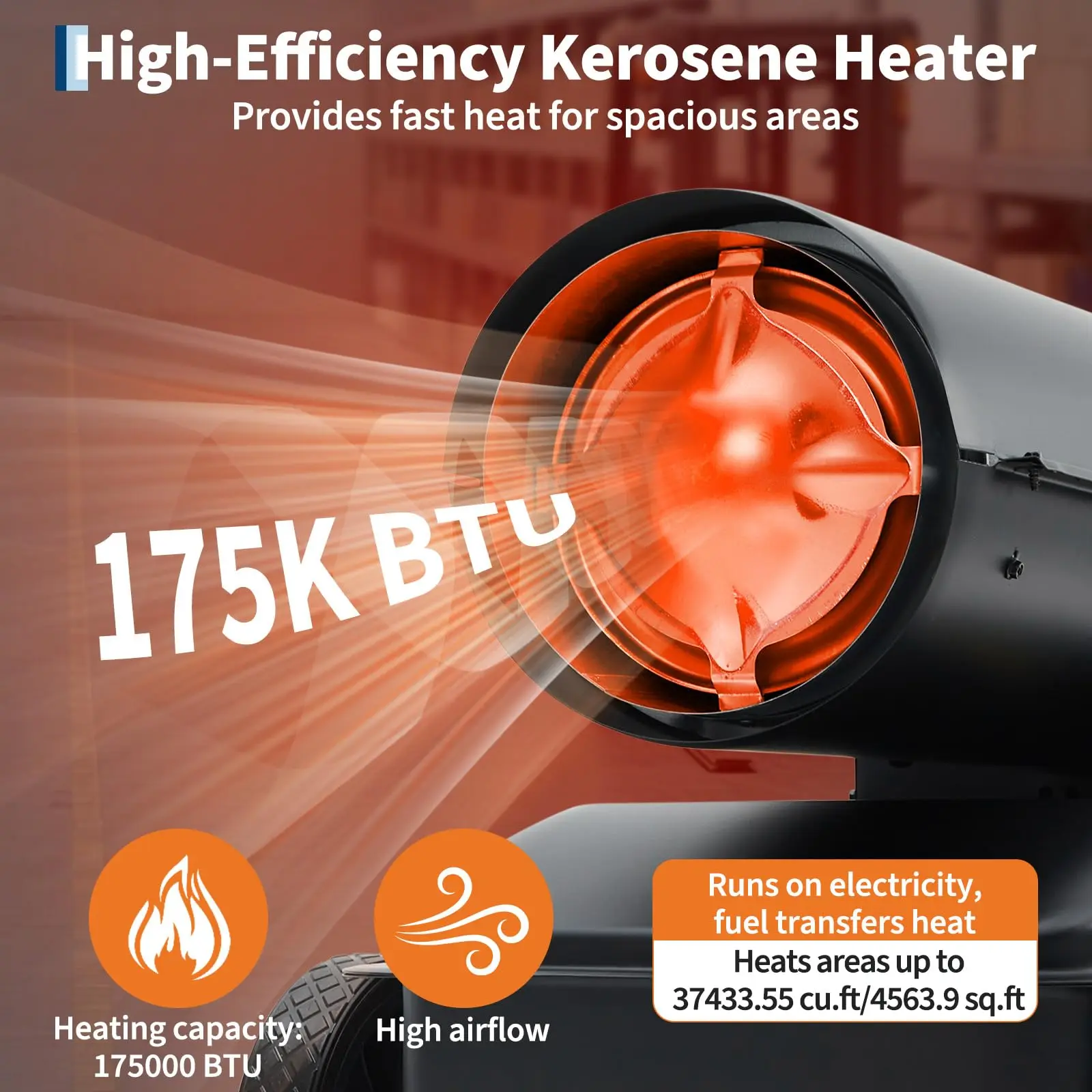 175000 BTU Diesel Forced Air Heater With Thermostat, 13.5 Gal Portable Fan Heater For Warehouse Garage Barn Construction