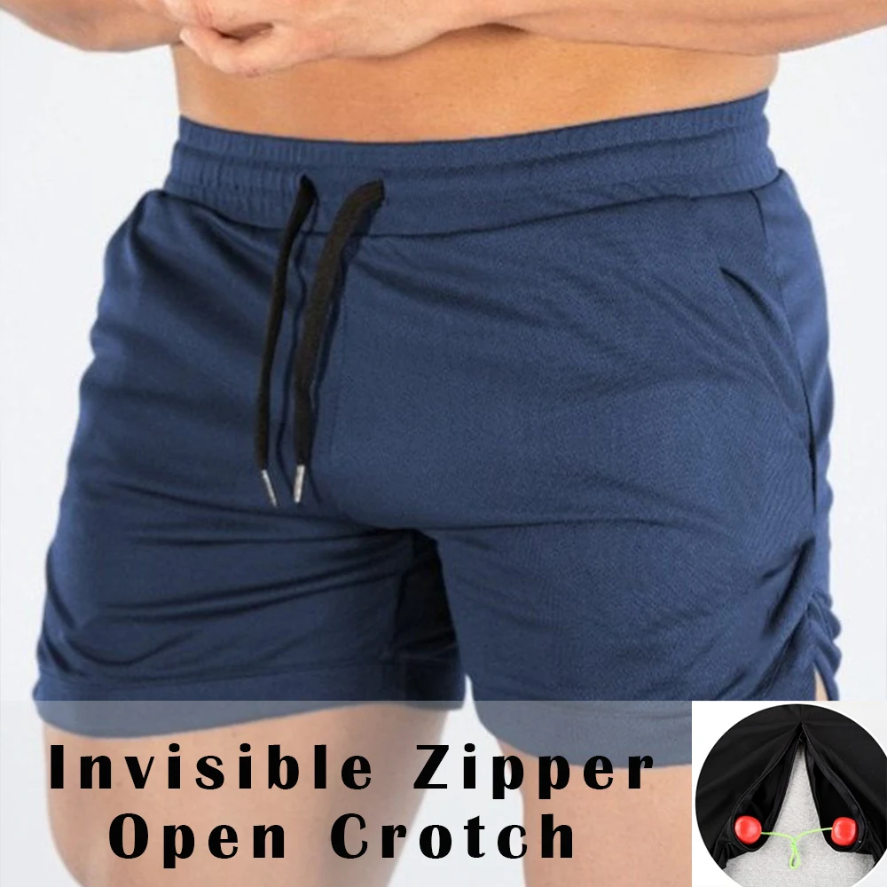 

Summer Outdoor Invisible Zipper Open Crotch Yoga Shorts Fitness Gym Men Bottoms