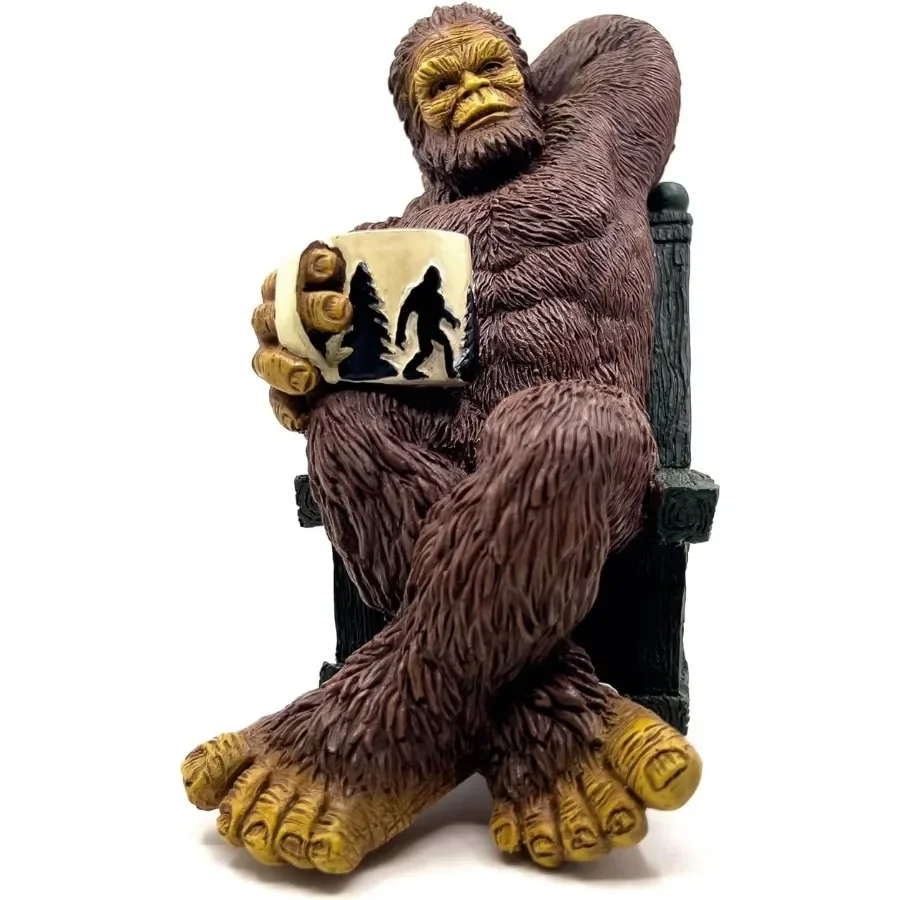 

Bella Haus Bigfoot Garden Statue Sasquatch Enjoying Morning Coffee Whimsical Bigfoot Cabin Décor for Yard Patio Office or Home