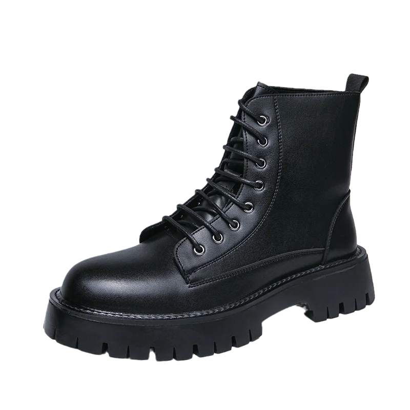 

Boots Men's British Style High-Bottom Thick-Soled Trbottomy Shoes Men's Autumn and Winter Breathable High-Top Motorcycle Leather Boots