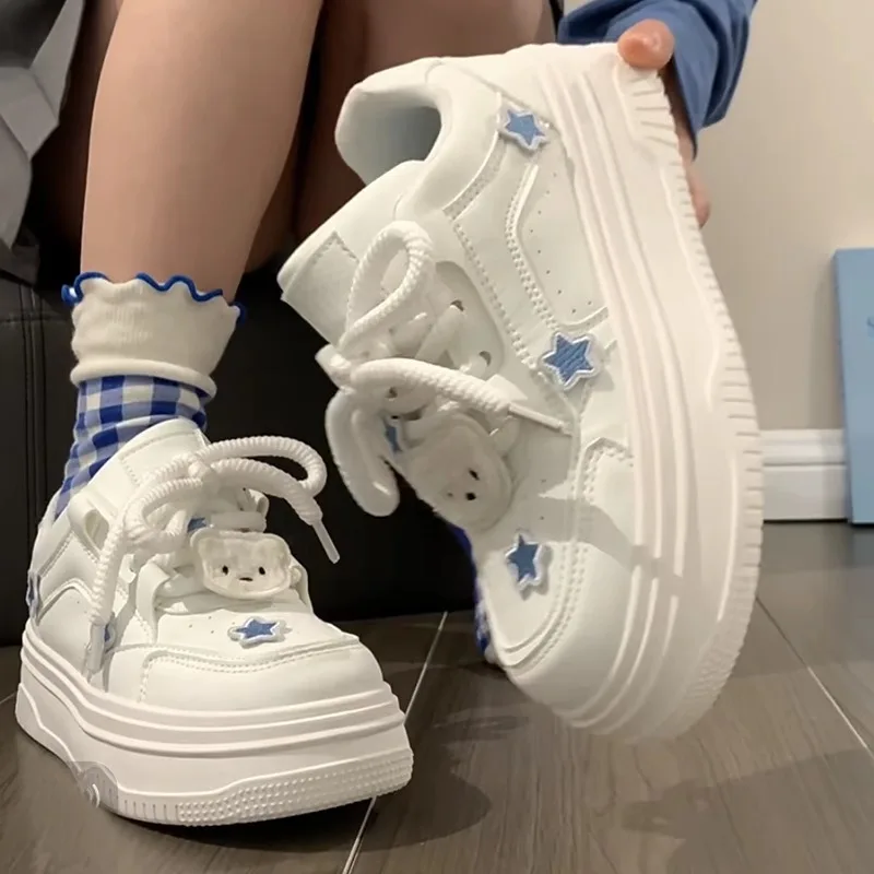 Women Sneakers Platform Casual Shoes Lace-up Breathable Star White Shoes Retro Running Shoe Outdoor Height Increase Women Shoes