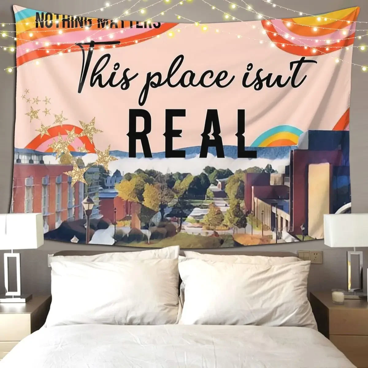 

Nothing Matters This Place Isn't Real Oneon Tapestry Funny Wall Hanging Home Tapestries for Living Room Bedroom Dorm Room